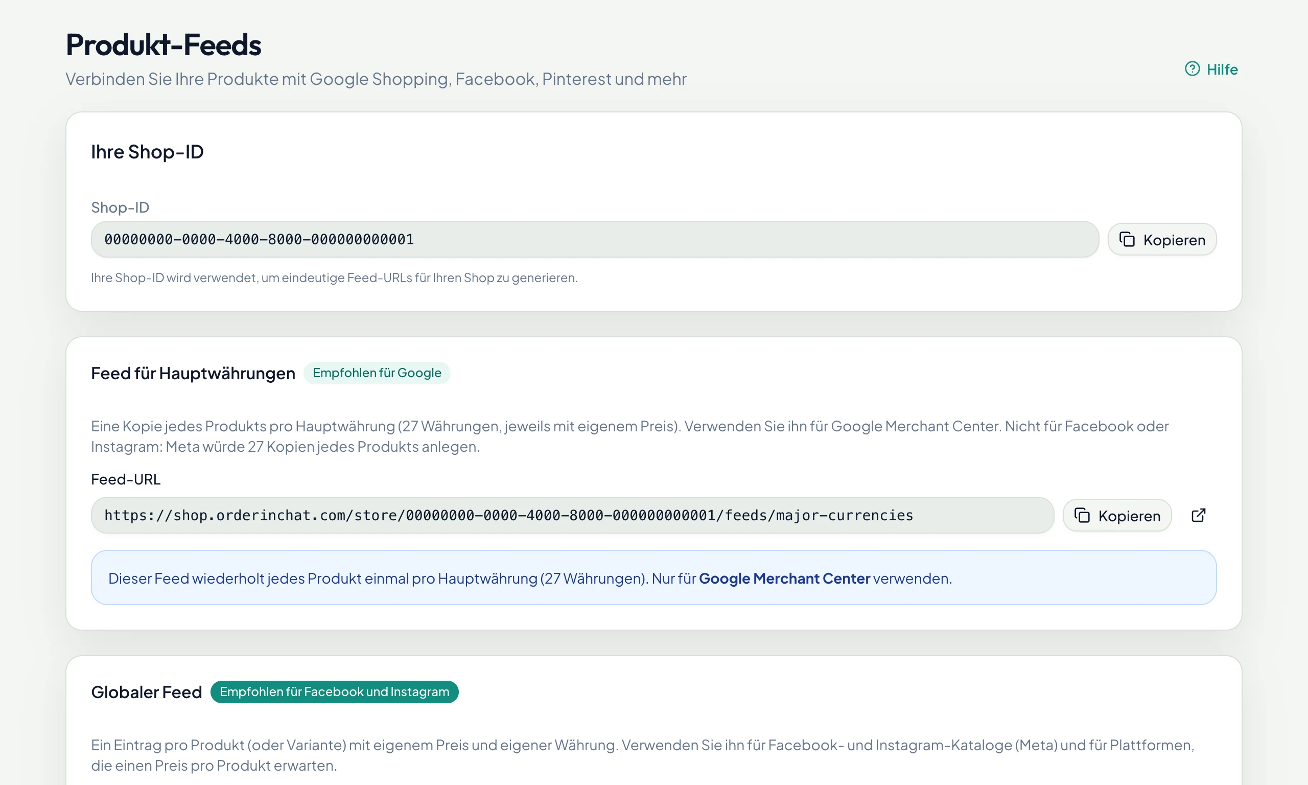 Produkt-Feed-URLs für jeden Marktplatz