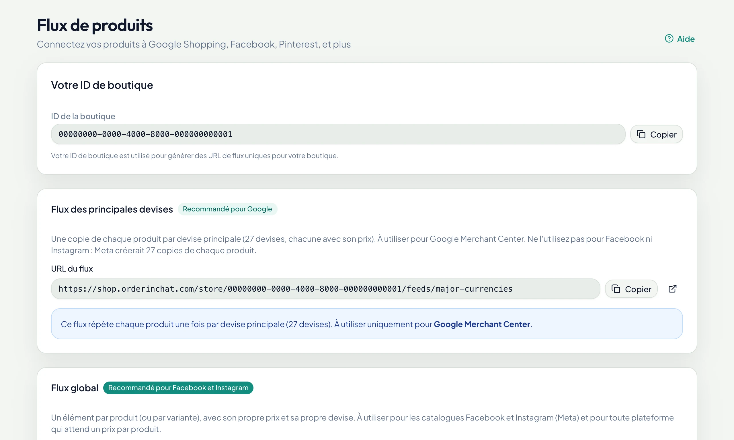 URL de flux pour Google, Meta, Pinterest, TikTok, Bing et ChatGPT