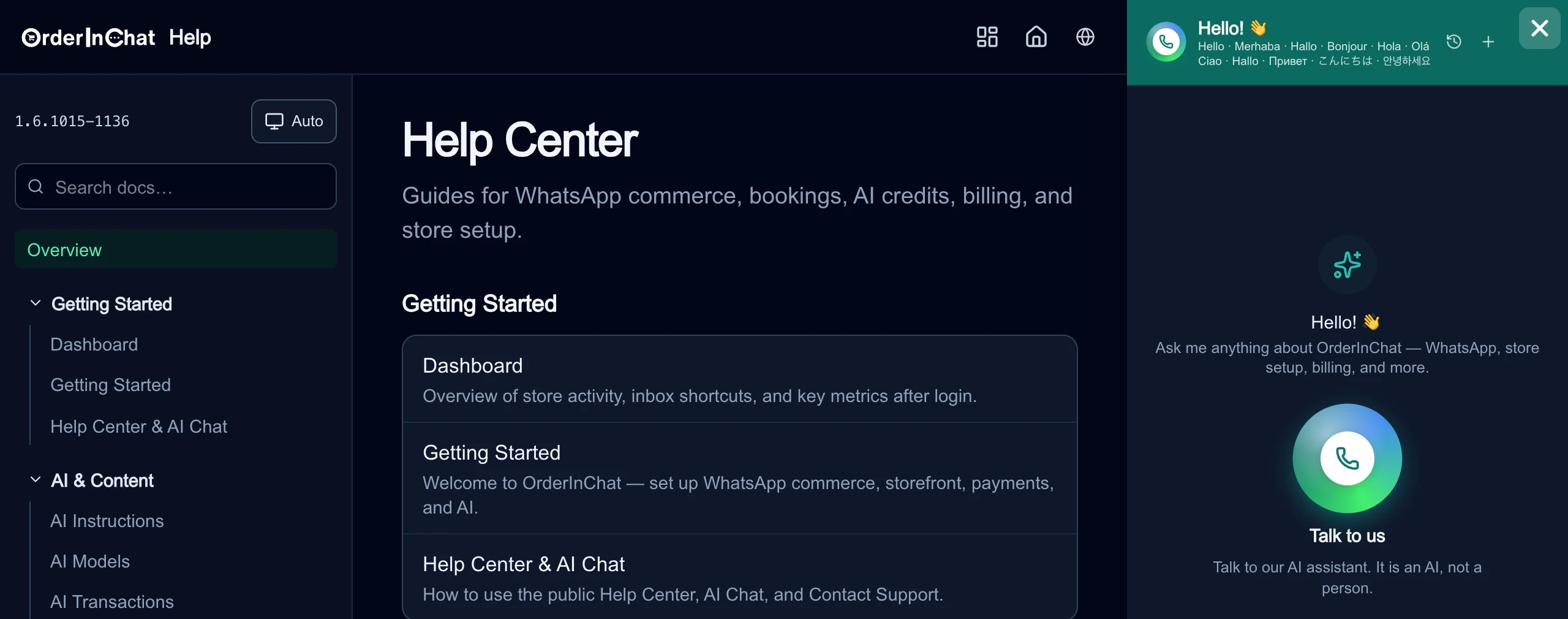 Help Center with the voice call button