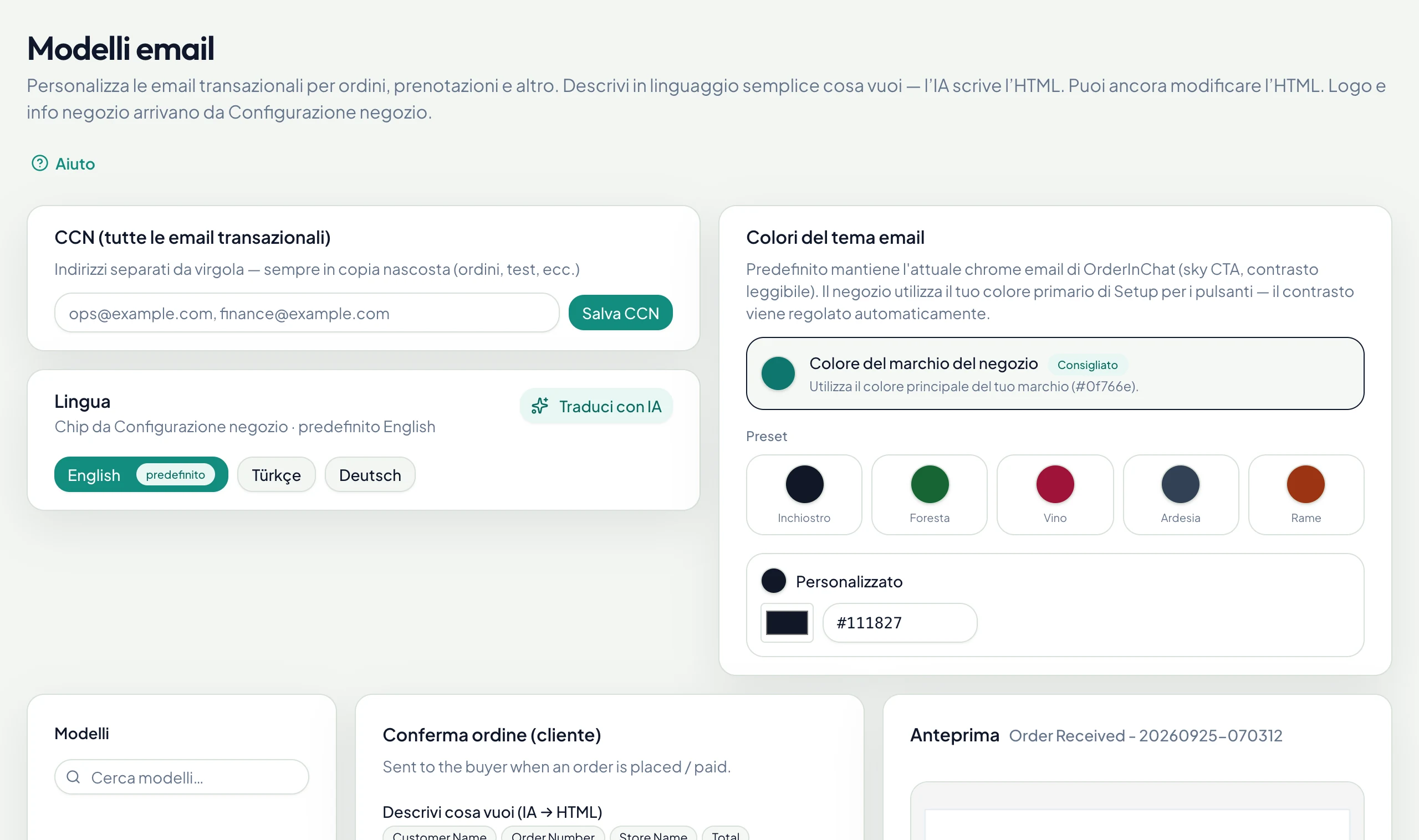 Template email scritti dall'AI, con anteprima dal vivo
