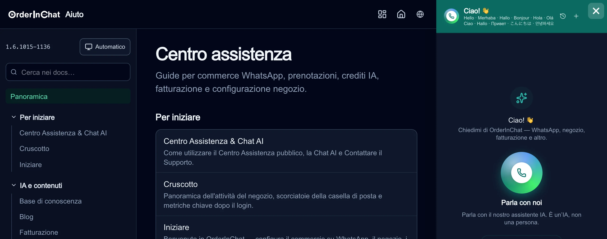 Centro assistenza con il pulsante di chiamata