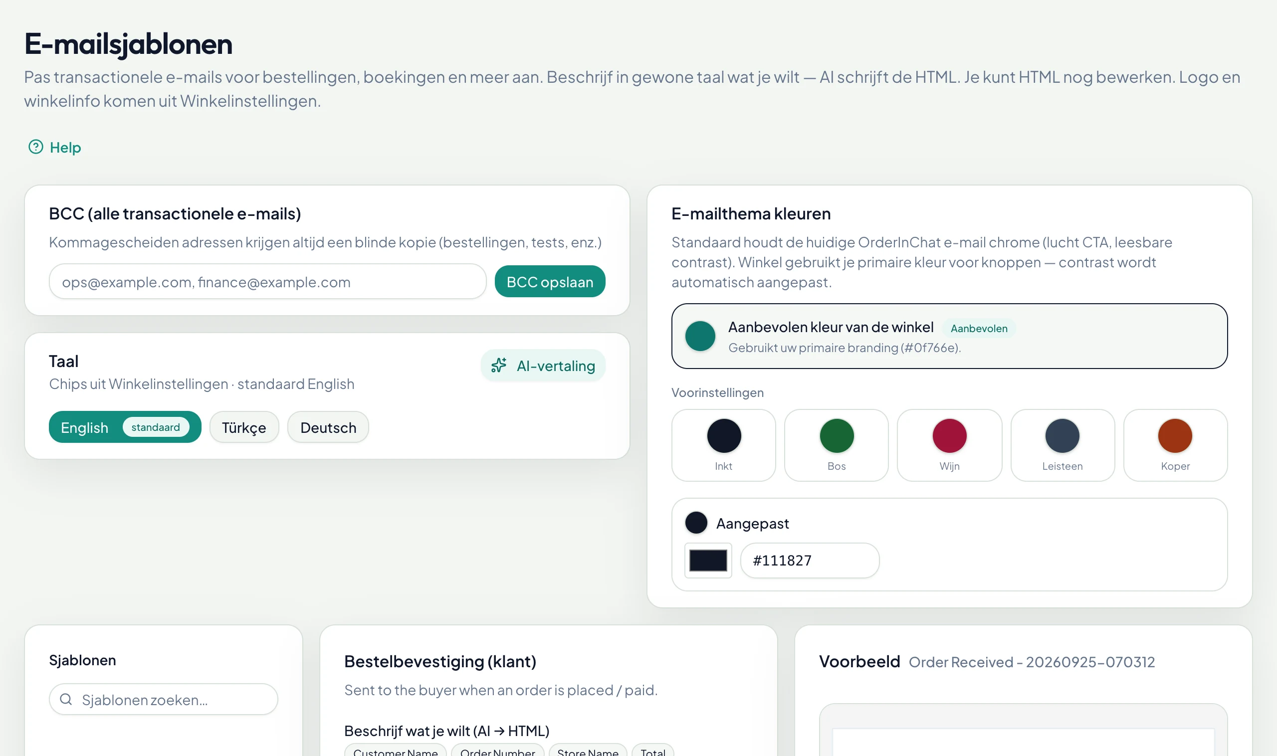 E-mailsjablonen geschreven door AI, met live voorbeeld