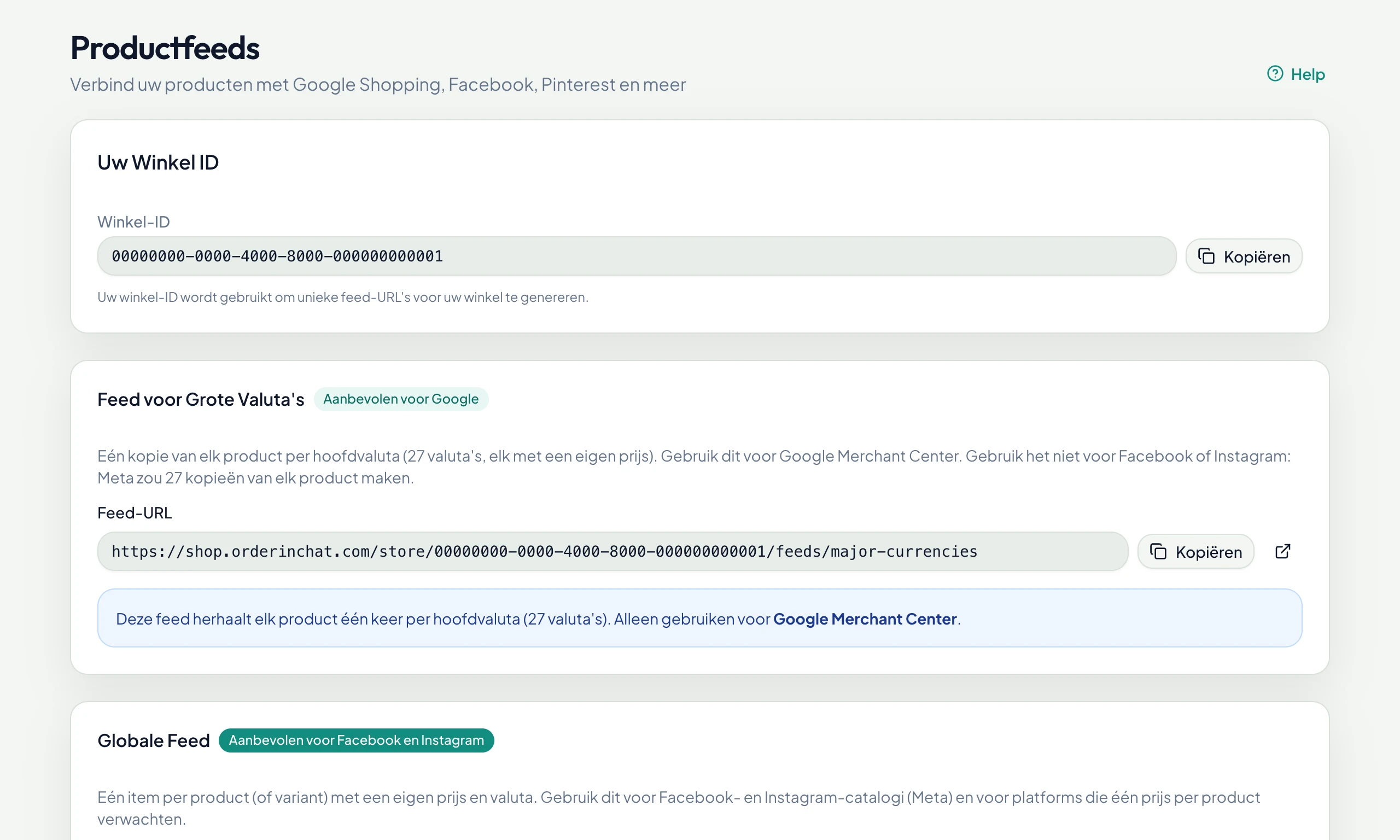 Feed-URL’s voor Google, Meta, Pinterest, TikTok, Bing en ChatGPT