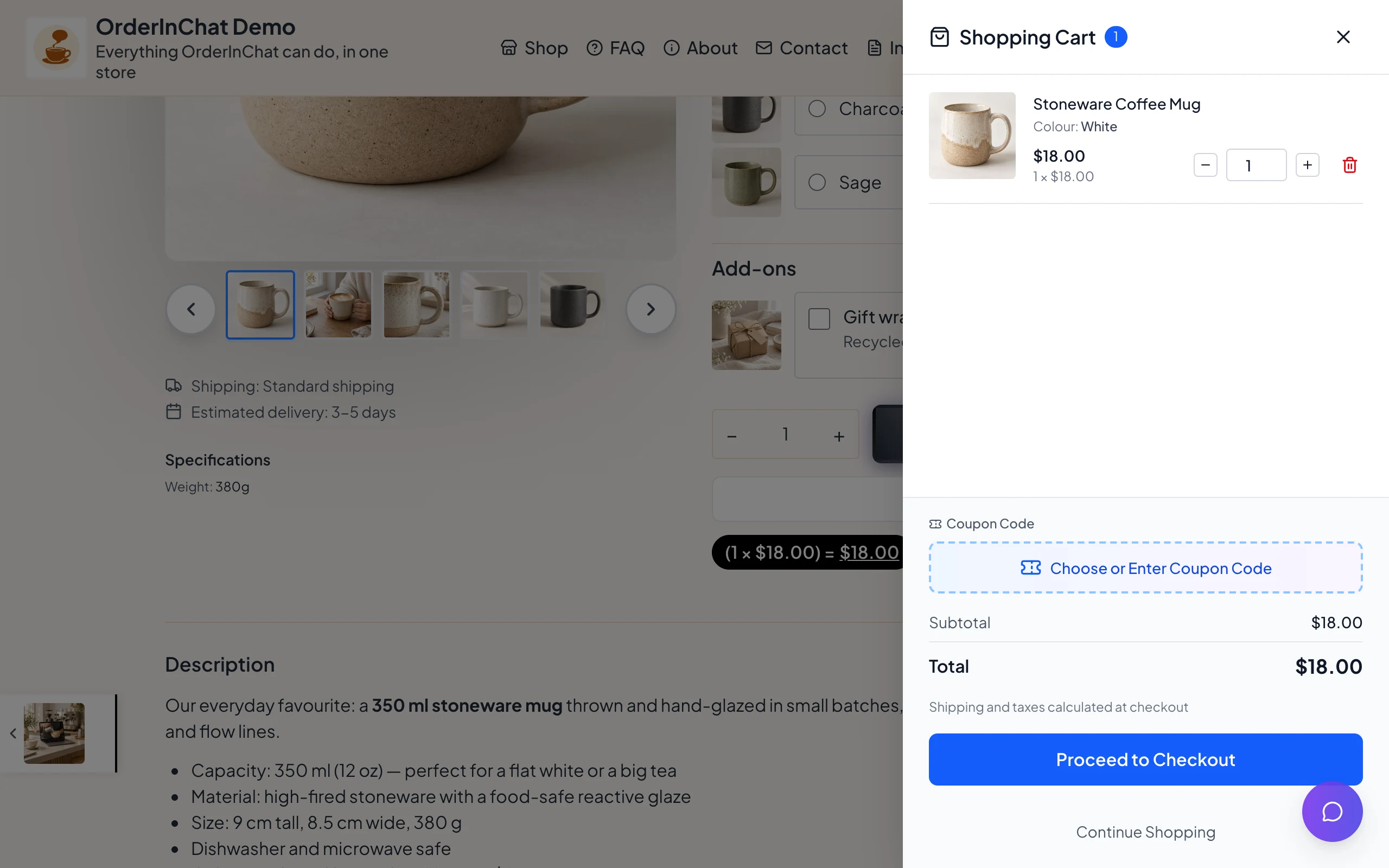 The cart opens on your store