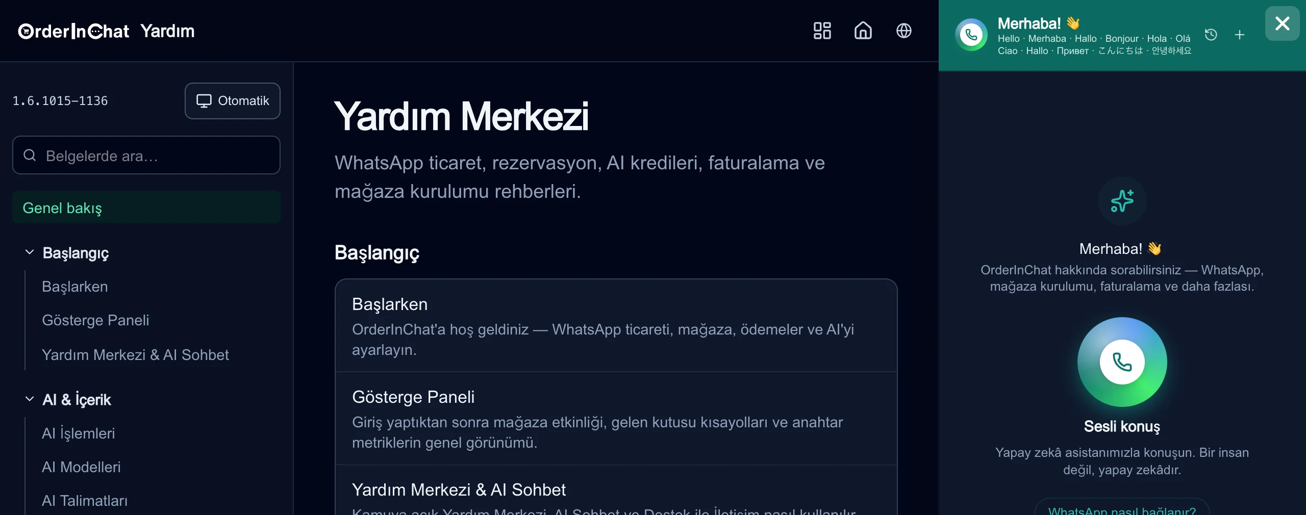 Sesli arama düğmeli Yardım Merkezi